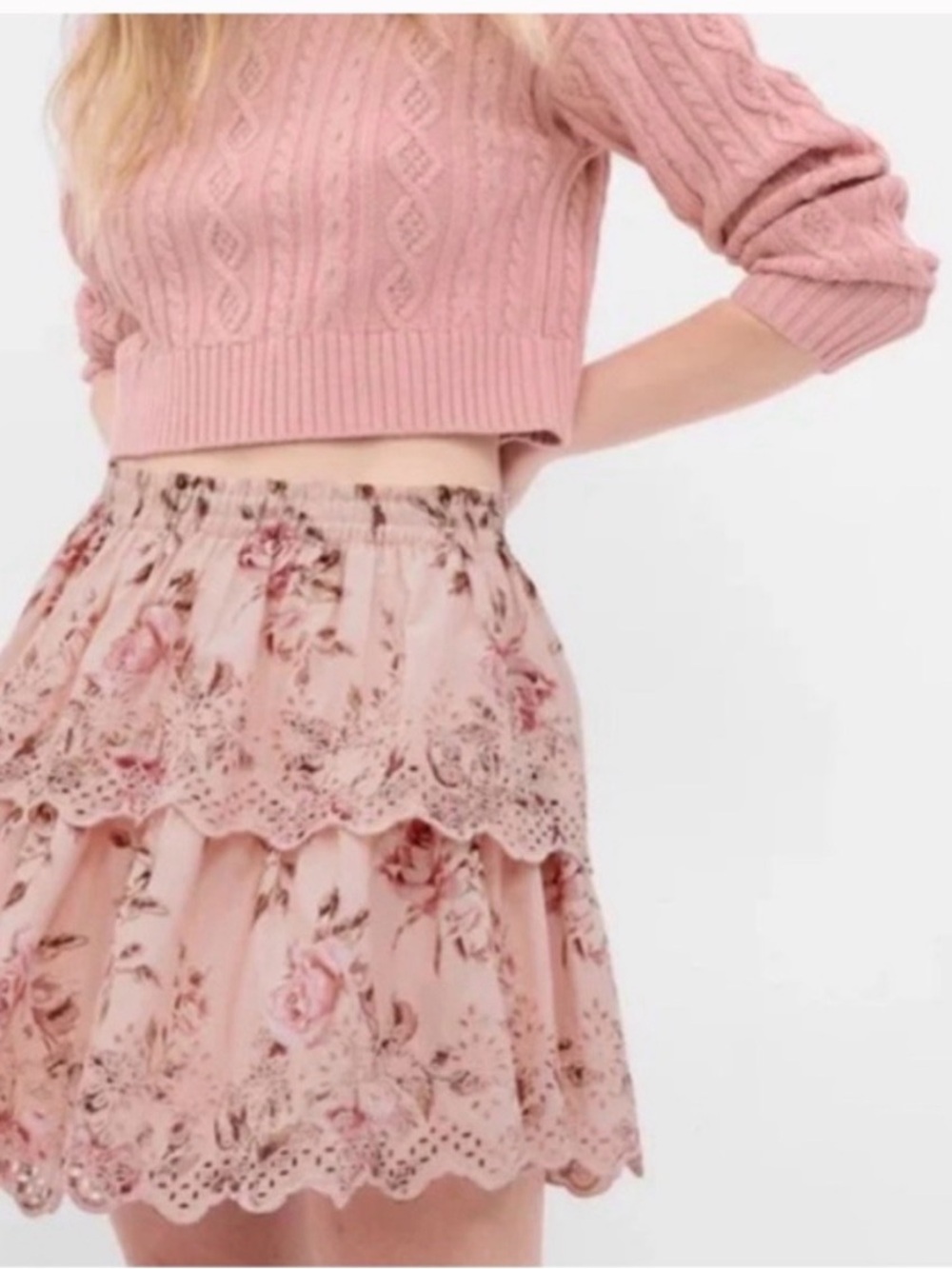 LoveShackFancy - Gap Dusky Pink Ruffled Mini Skirt Lace Trim - Girls XL EUC